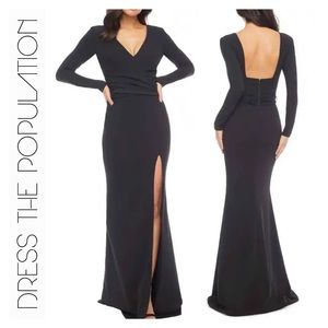 DRESS THE POPULATION Carmen black gown Size small